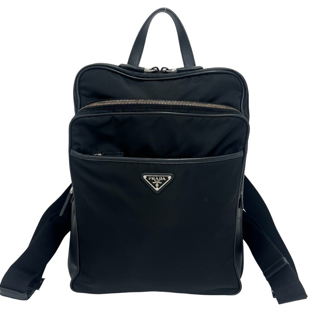 PRADA Prada Triangle Logo Hardware Tessuto Nylon Saffiano Leather Genuine Bac...